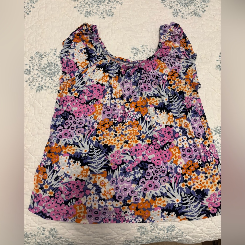 LOFT Purple and Orange Ruffled Blouse